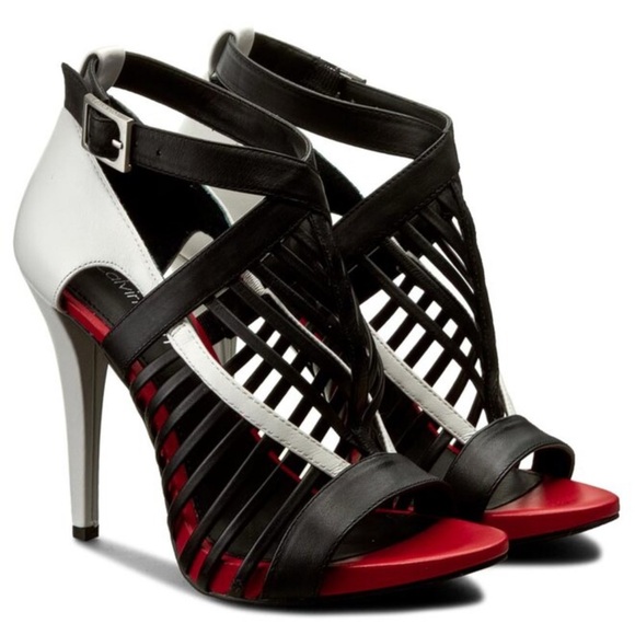 Calvin Klein Nadia Black, White, and Red Strappy Heels - Picture 3 of 14